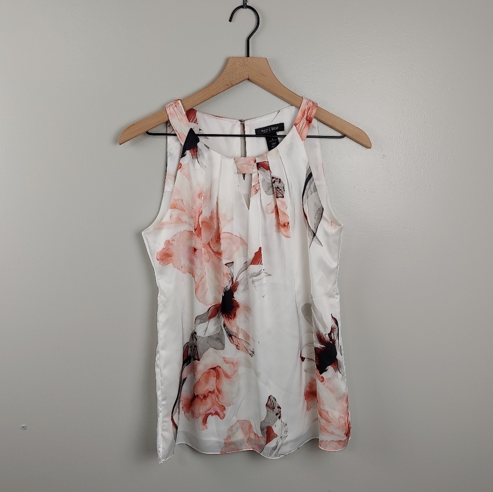 WHBM White Floral Sleeveless Blouse Size 4